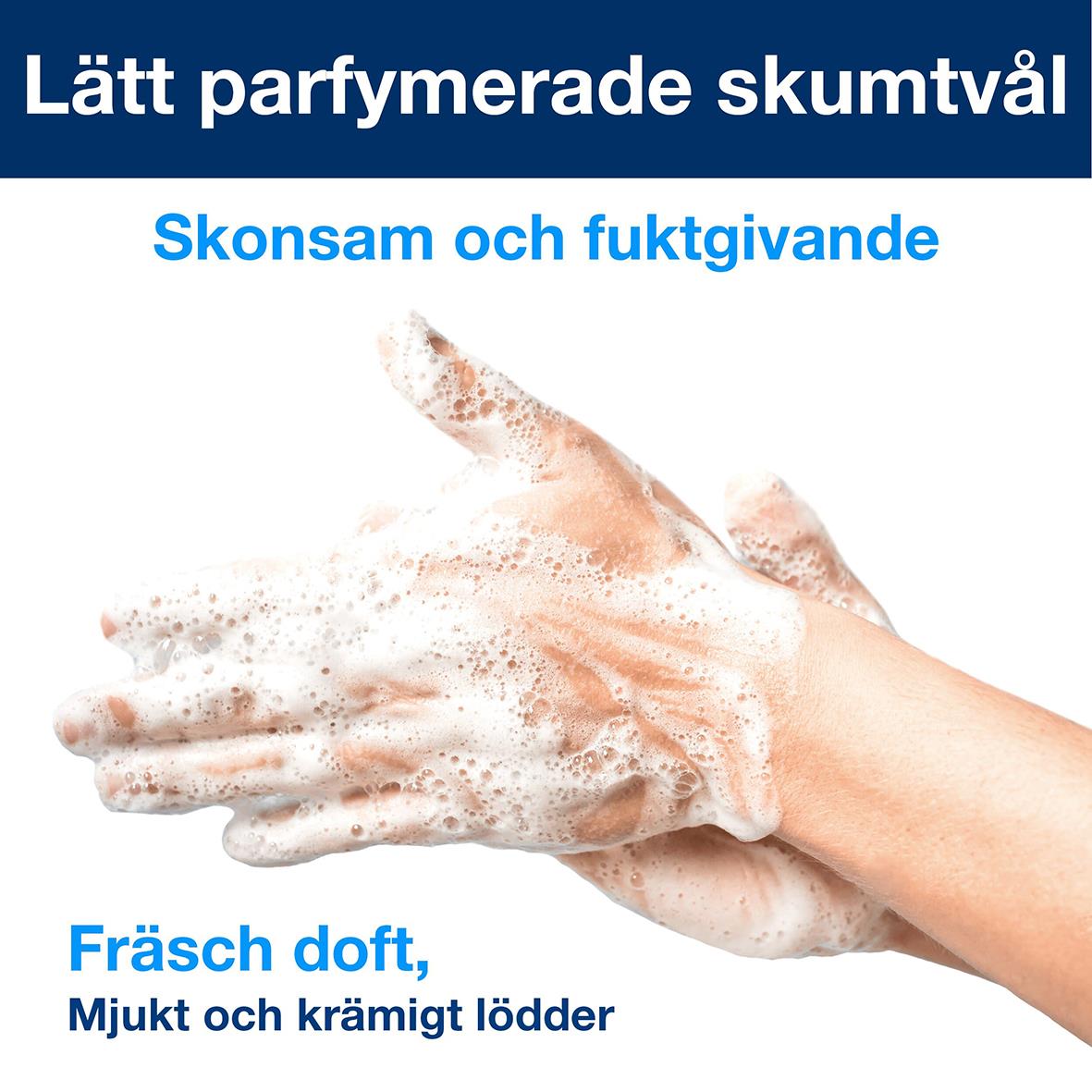 Skumtvål Tork S4 med mild doft, 1L, skummande handtvål som är skonsam och fuktgivande, med fräsch doft och krämig lödder.