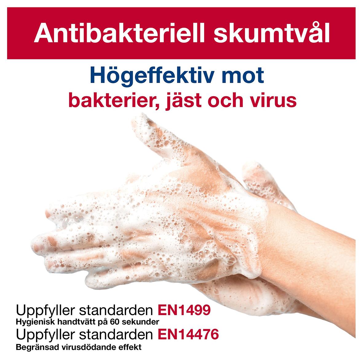 Hand tvättar med antibakteriell skumtvål, ger hög effekt mot bakterier, jäst och virus, 1L