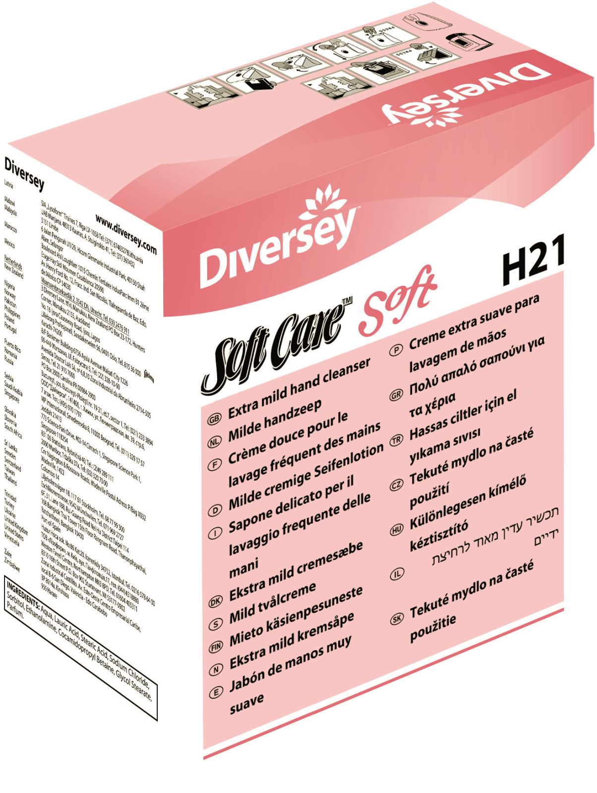 Flytande handtvål Diversey Soft Care H21 Soft 800ml i rosa förpackning