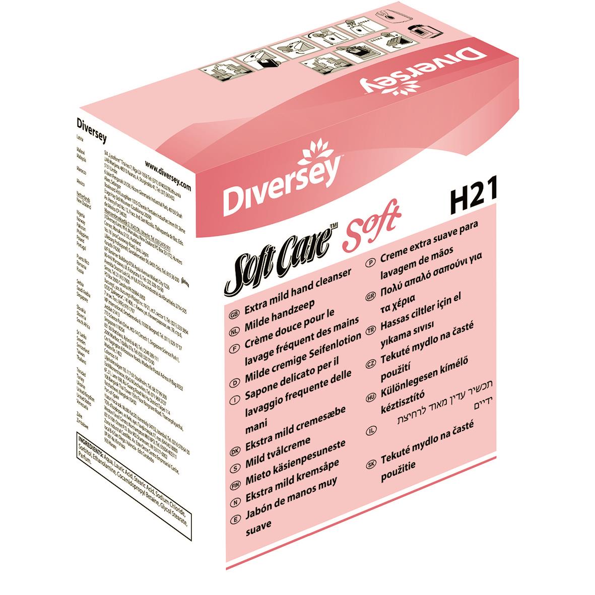 Flytande handtvål Diversey Soft Care H21 Soft 800ml i rosa förpackning