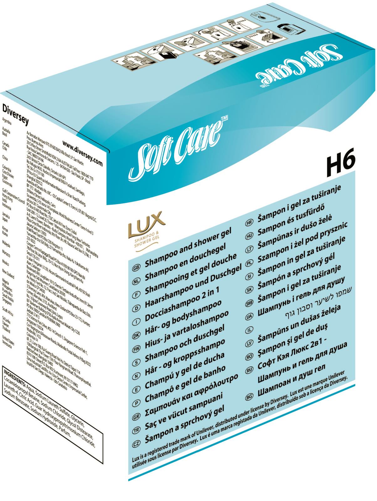 Lux Soft Care 2in1 schampo och duschgel i blått förpackning