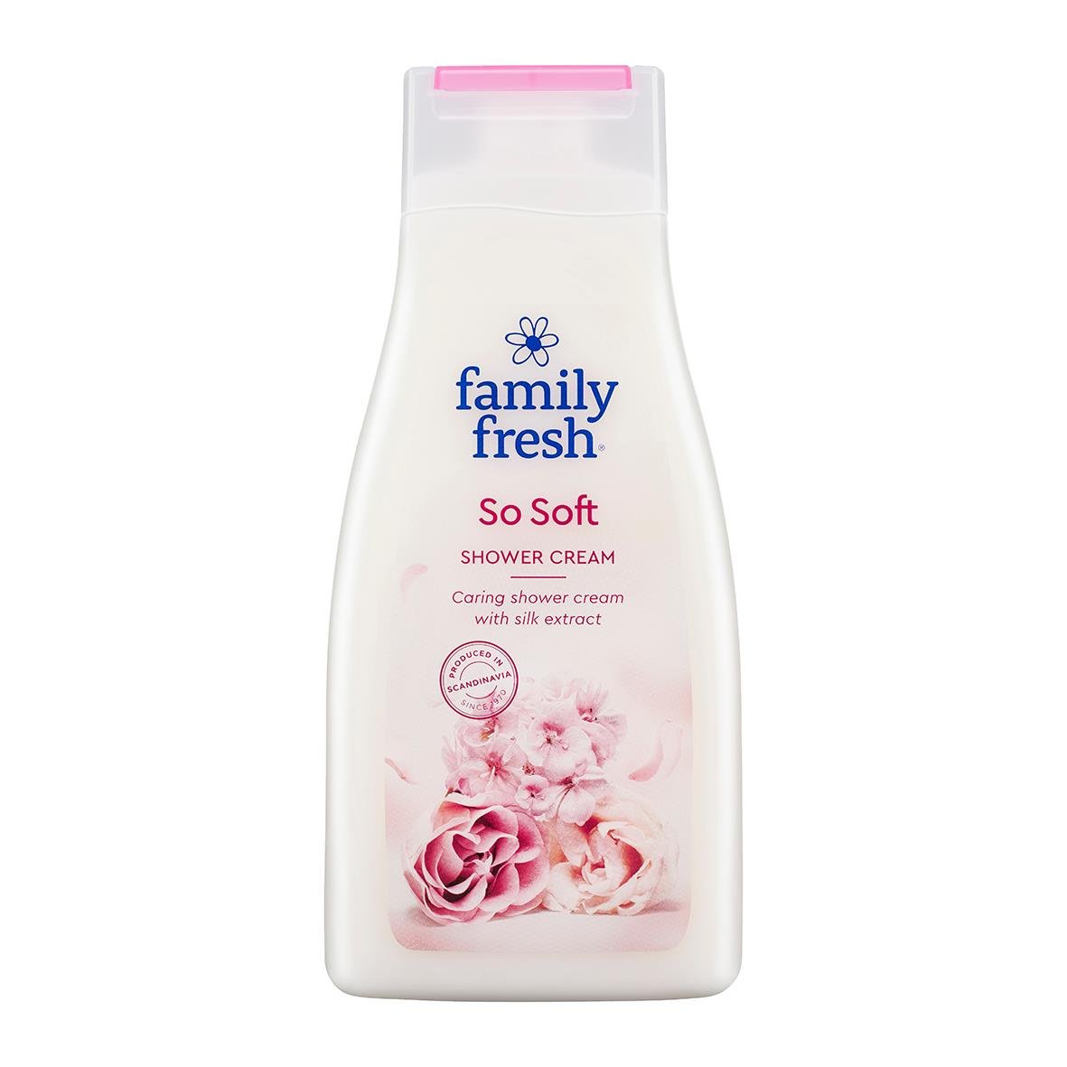 Family Fresh So Soft schampo/duschkräm 500ml med blommig design och rosa lock