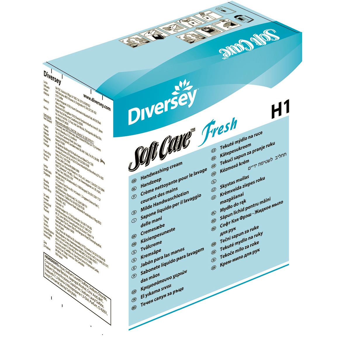 Flytande tvål Diversey Soft Care H1 Line Fresh 800ml i blått förpackning