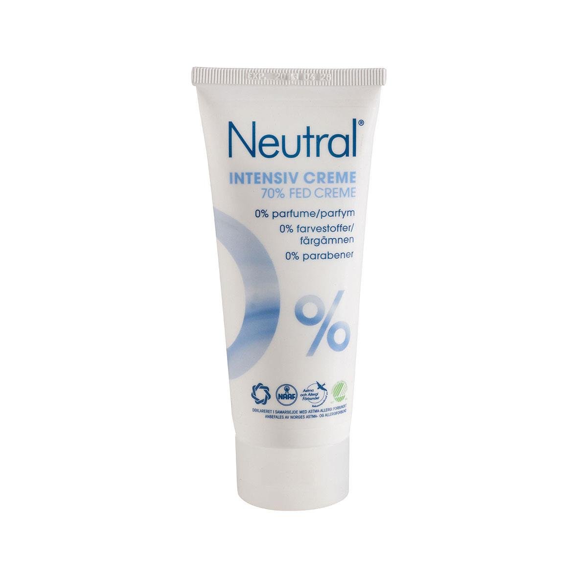 Neutral intensiv hudkräm i 100ml tub, oparfymerad och fri från färgämnen, parabener och parfym