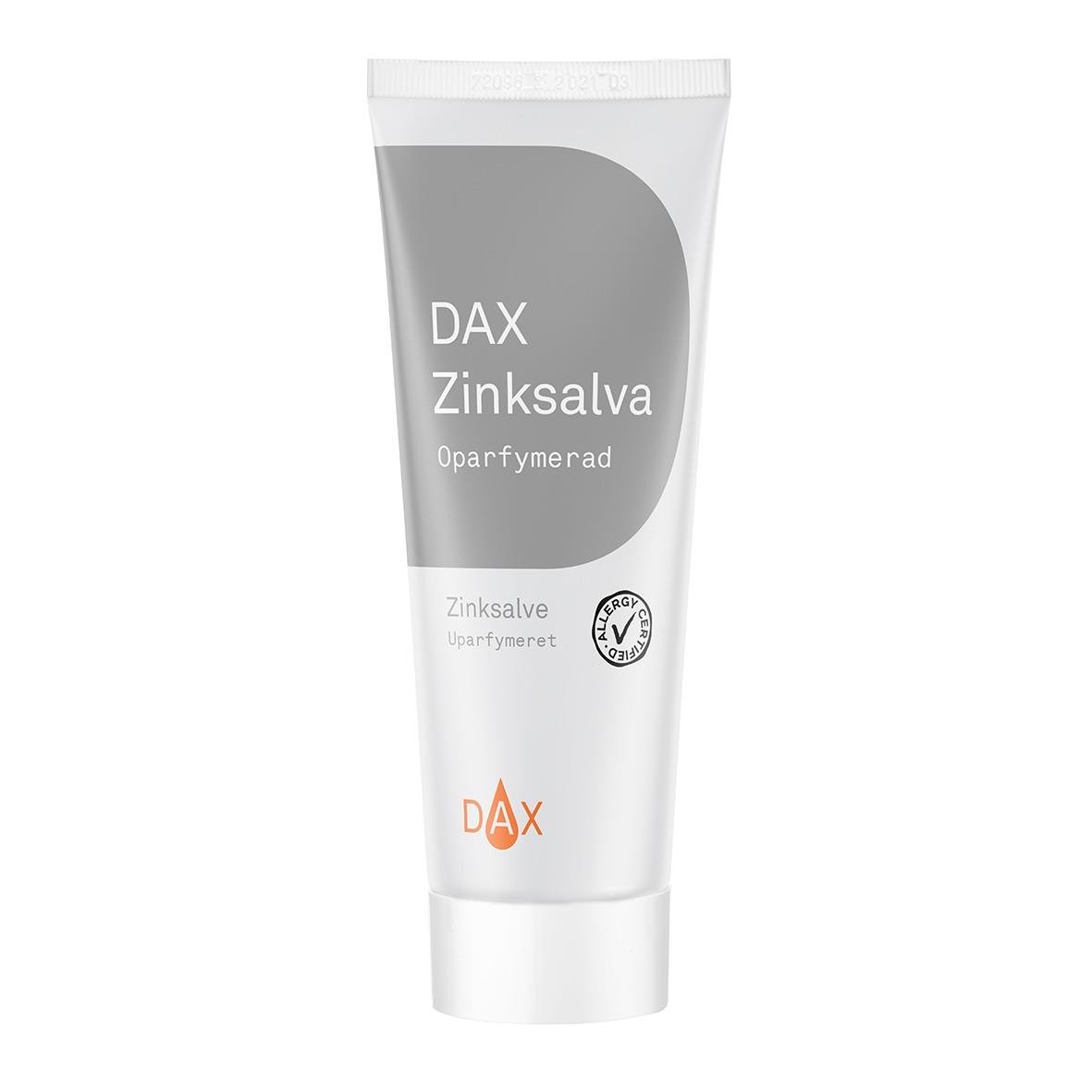 Oparfymerad zinksalva i tubb med DAX och allergitestmärke