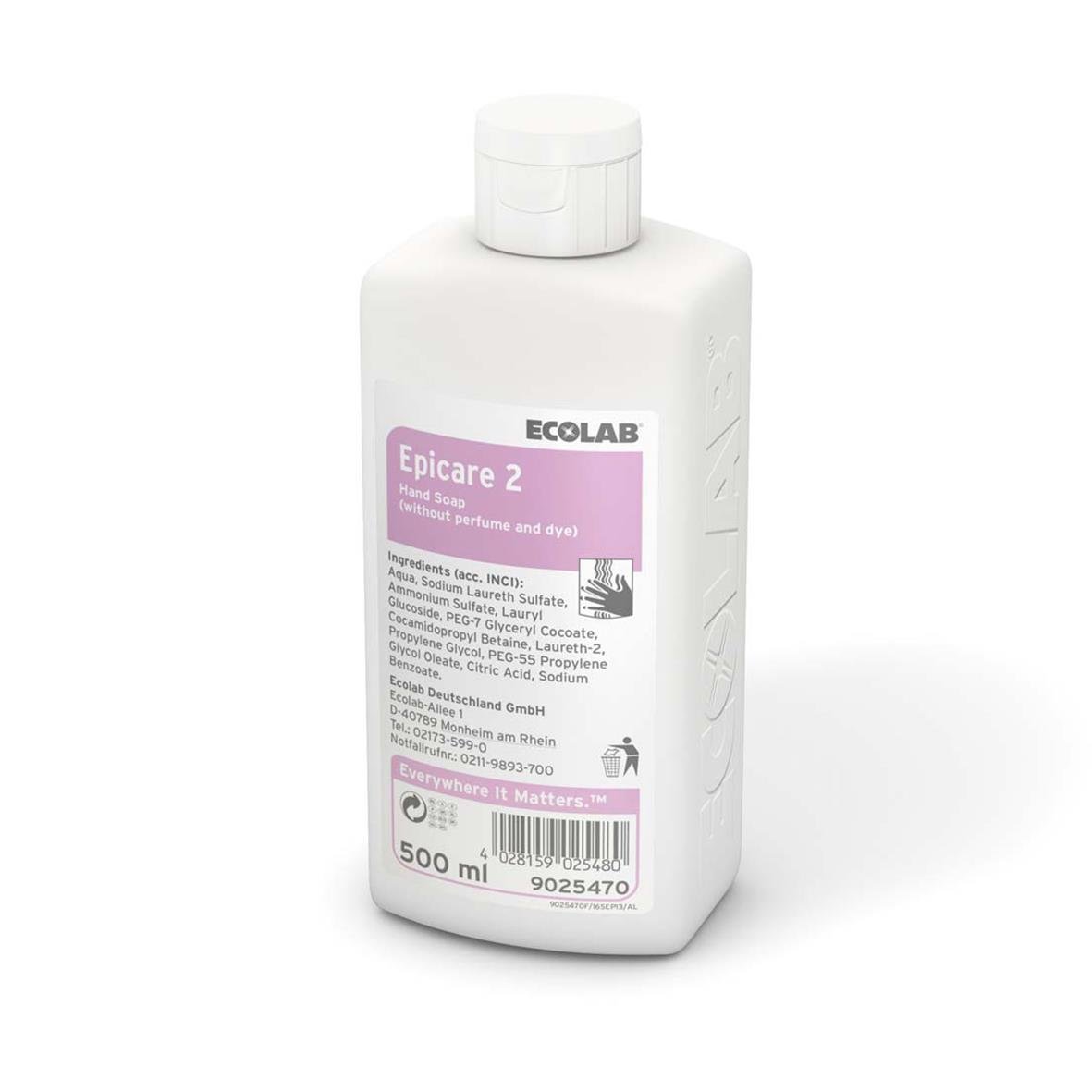 Flytande tvål Ecolab Epicare 2 500ml i vit flaska