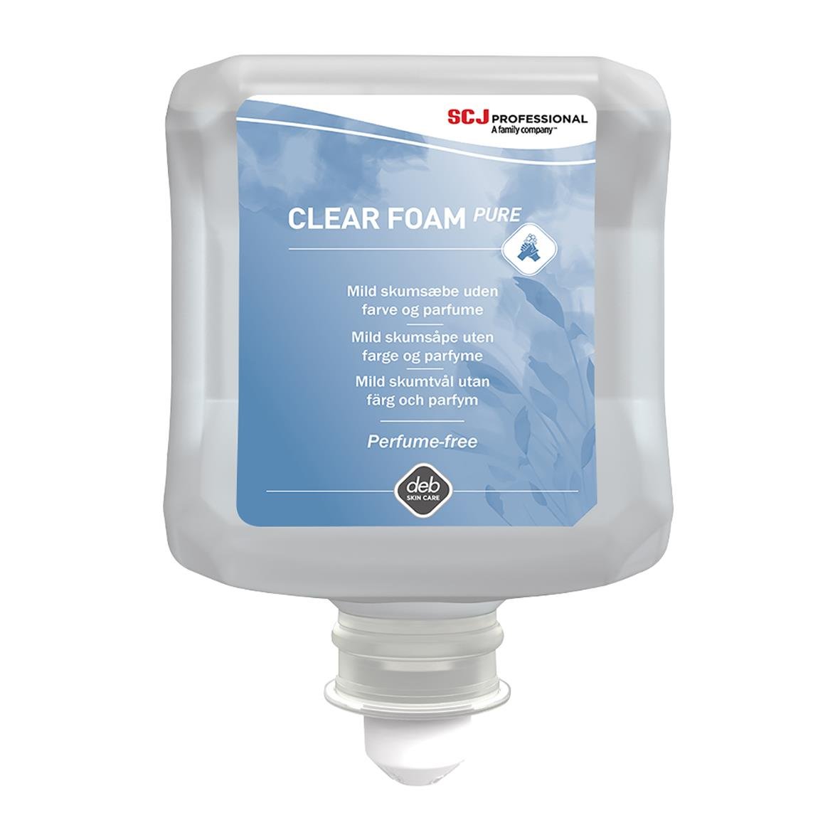 Skumtvål SCJ Professional Clear Foam Pure 1L, parfymfri, mild och skummande utan färg eller doft