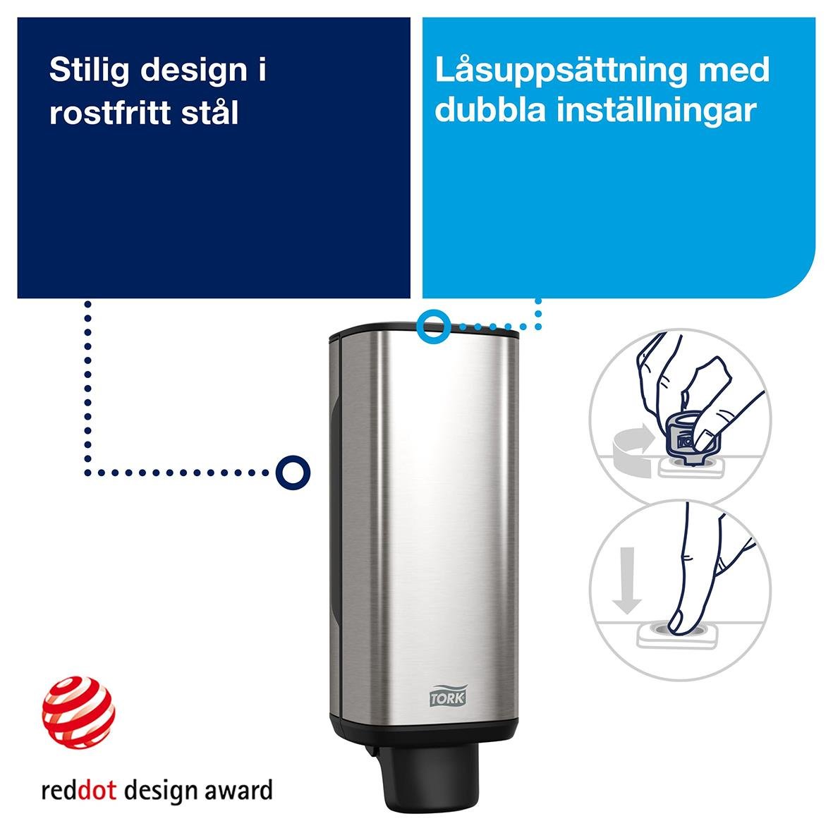 Dispenser Tork S4 Skum i rostfritt stål med dubbla inställningar och stilrent design