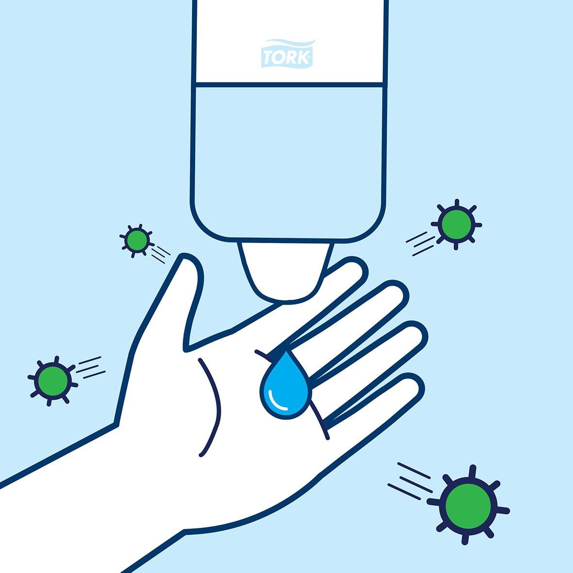 Handdesinfektion Tork S1 Flytande 80 1L, hand under pump, droppar, virusikoner, hygieniskt skydd