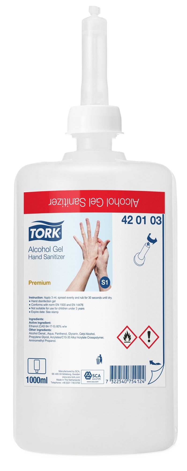Handdesinfektion Tork S1 Alcogel 85 1L flaska med pump