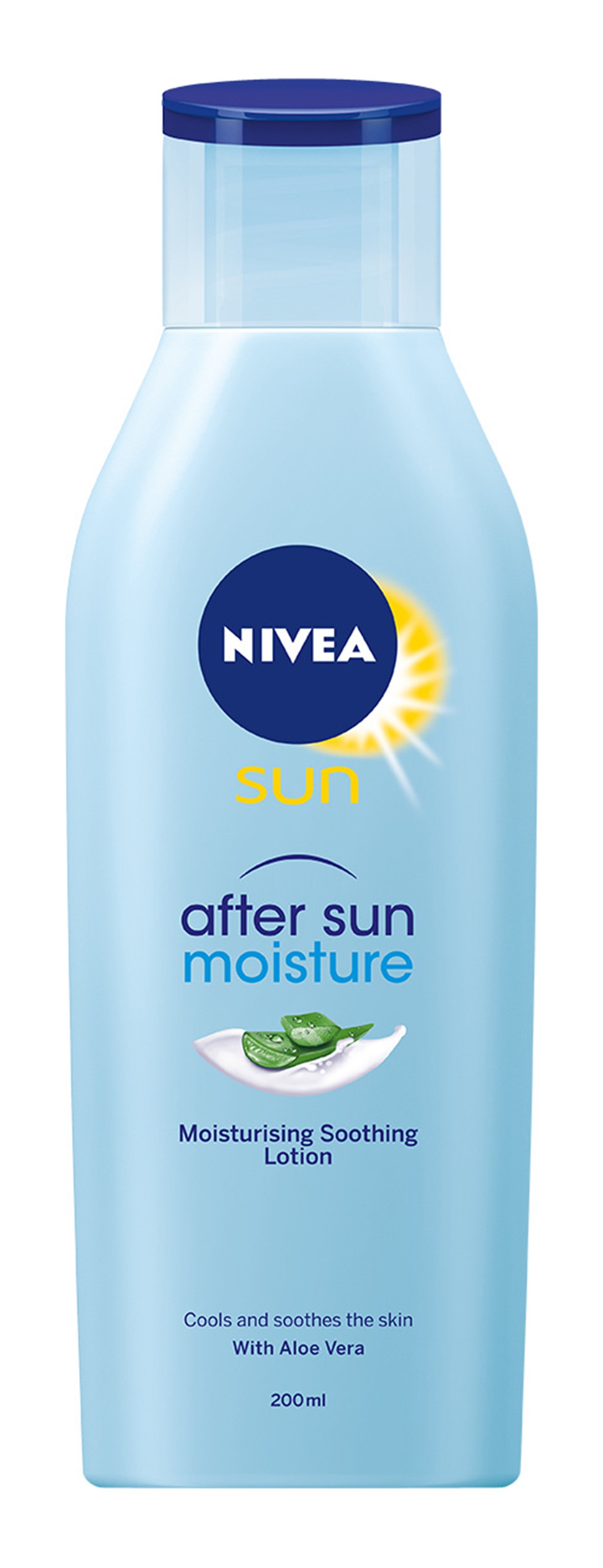 Nivea After Sun Moisturizer 200ml i blå flaska med sol och aloe vera design