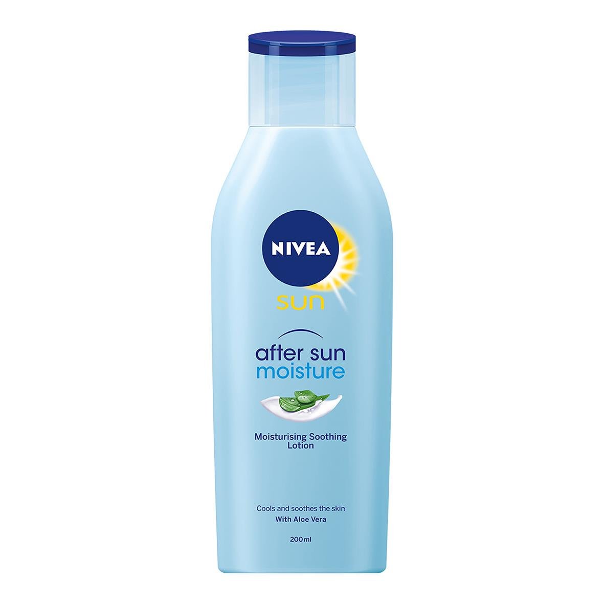 Nivea After Sun Moisturizer 200ml i blå flaska med sol och aloe vera design