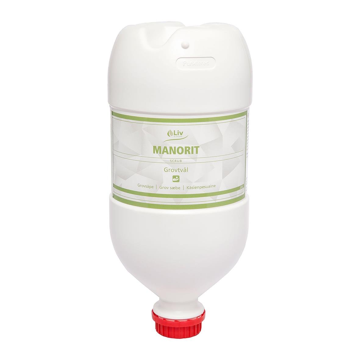 Liv Manorit Bomb grovtvål 2,5L i vit plastflaska med rött lock
