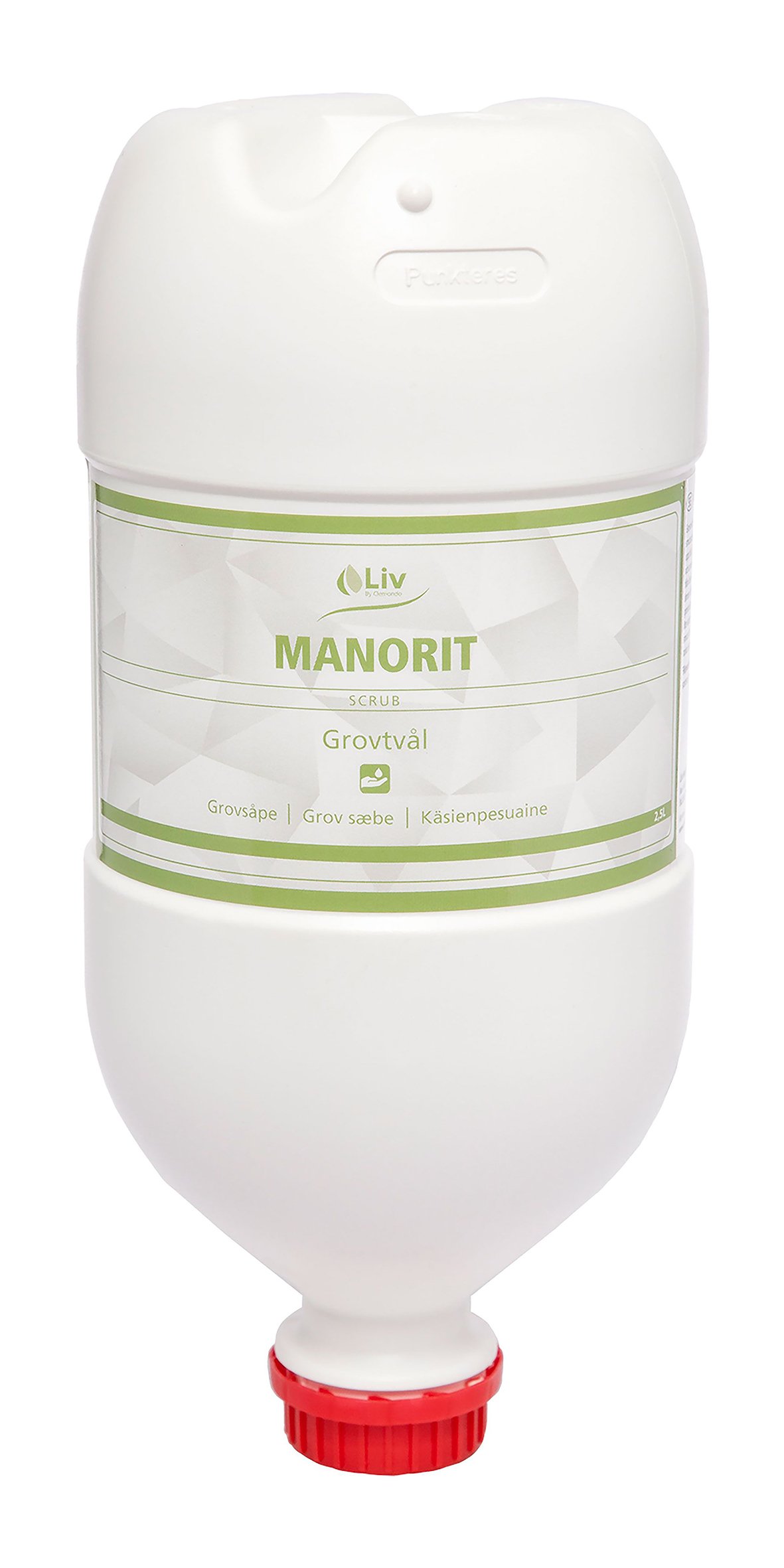 Liv Manorit Bomb grovtvål 2,5L i vit plastflaska med rött lock