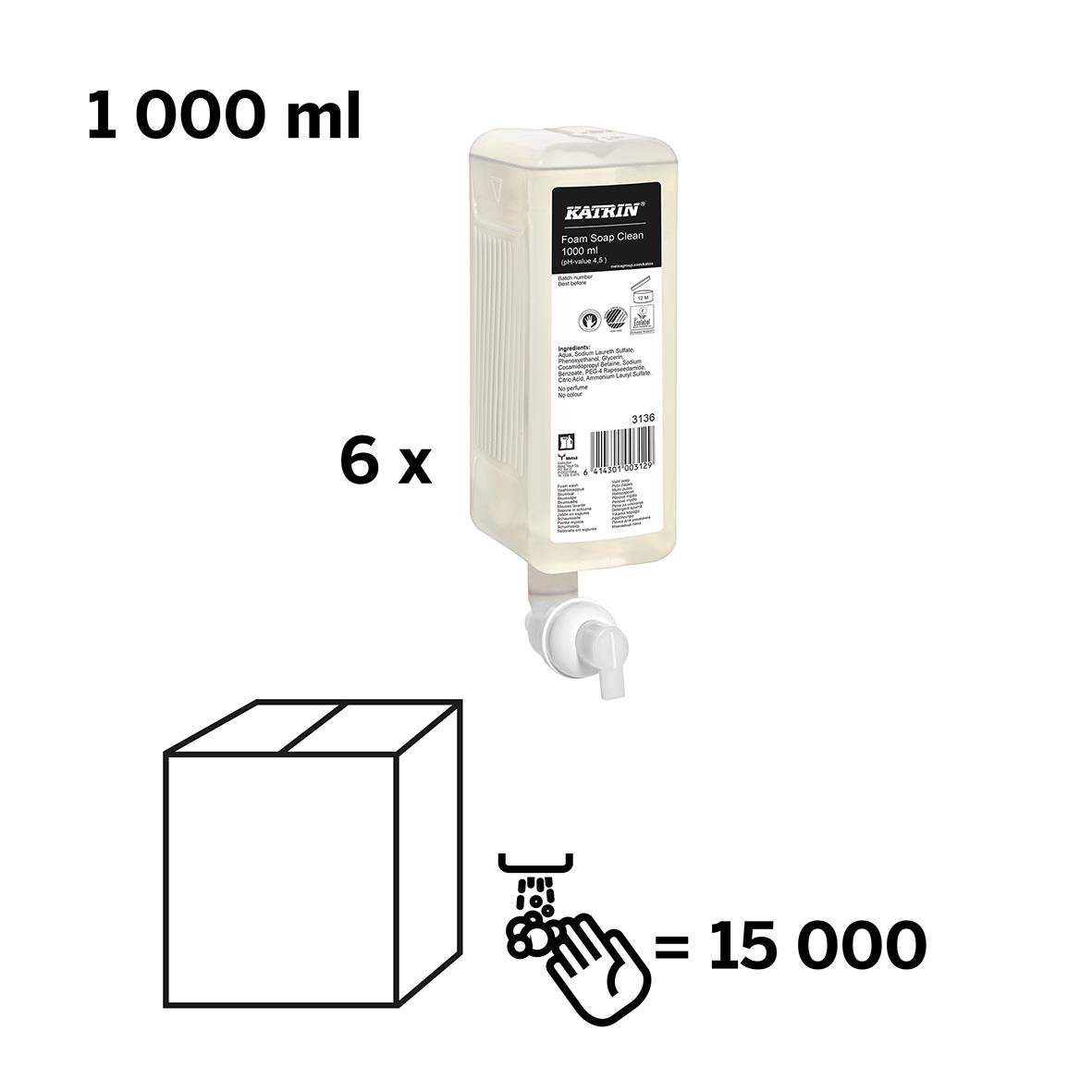 Katrin Foam Pure Neutral skumtvål i 1L-flaskor, 6-pack, 15 000 handtvättar