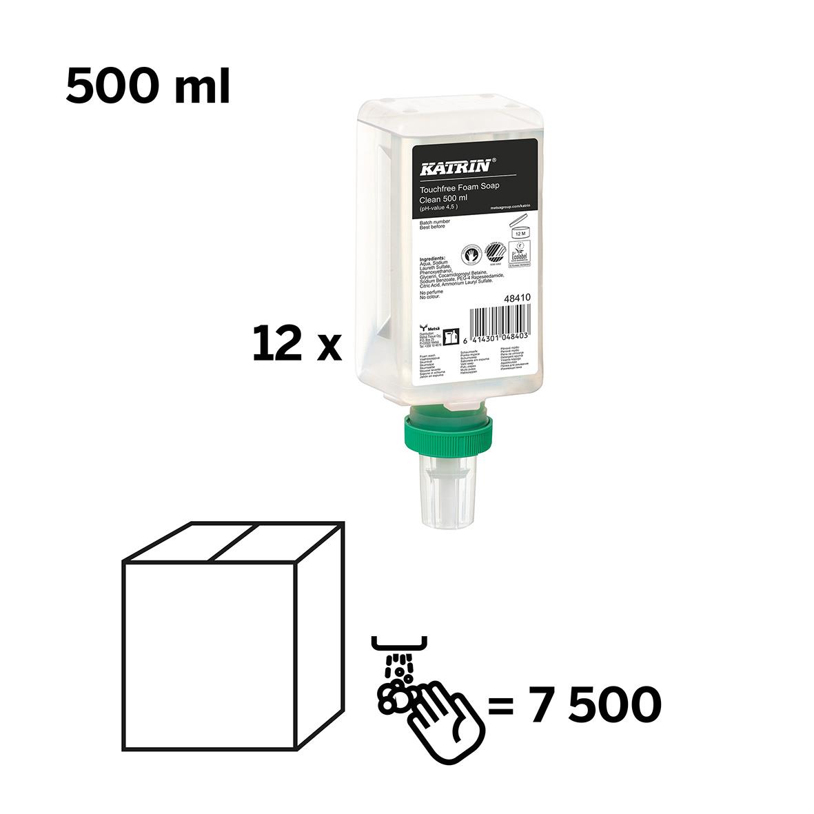 Katrin Touchfree Pure Neutral skumtvål 500 ml, 12-pack, beröringsfri dispenser