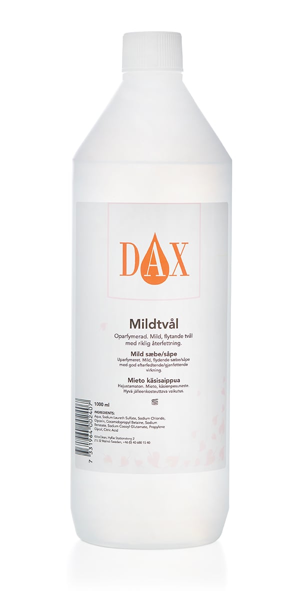 Flytande DAX mild tvålsflaska 1 liter, oparfymerad och mild
