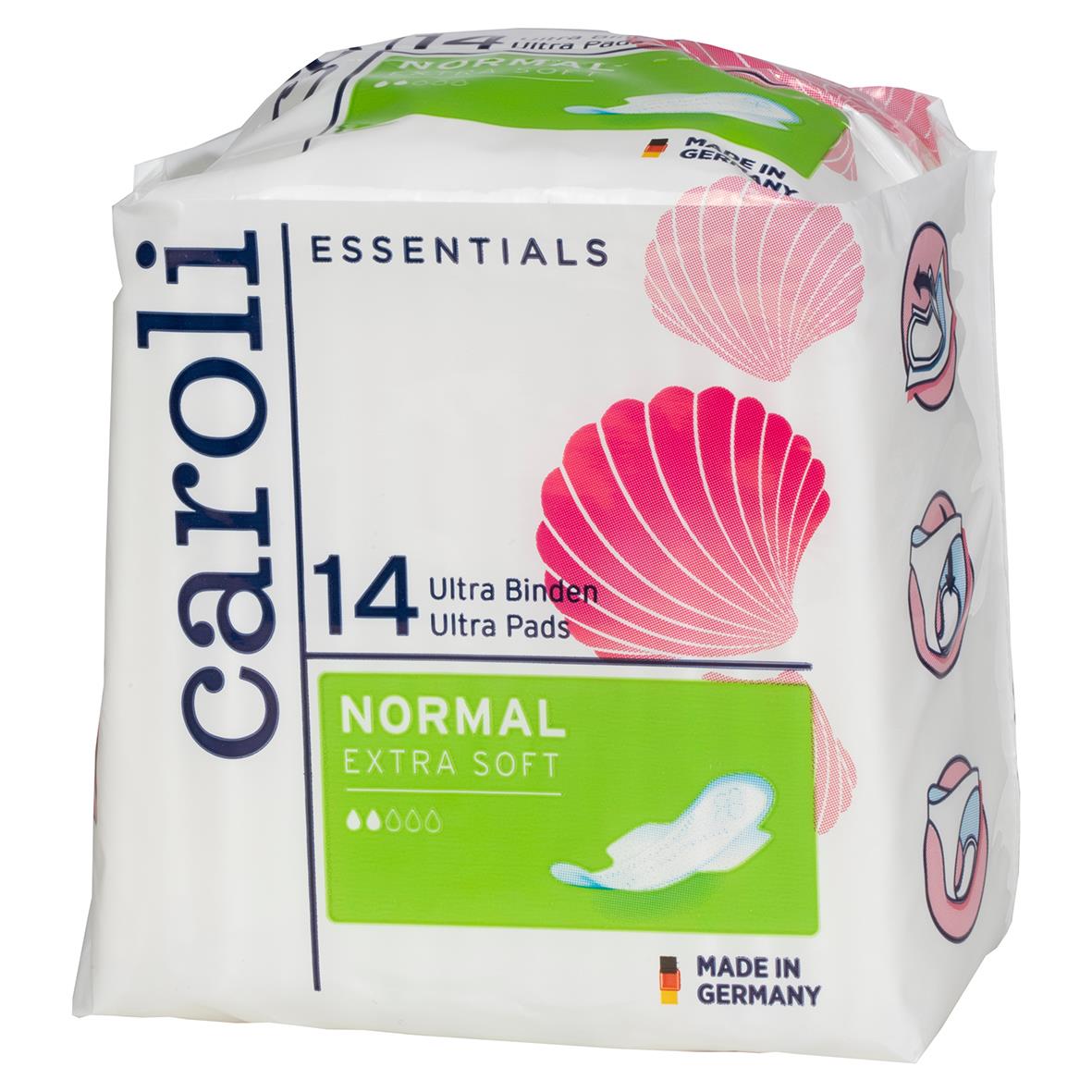 Trosskydd Caroli Ultra Plus med vingar, 14 pack, normal, extra soft, tillverkad i Tyskland