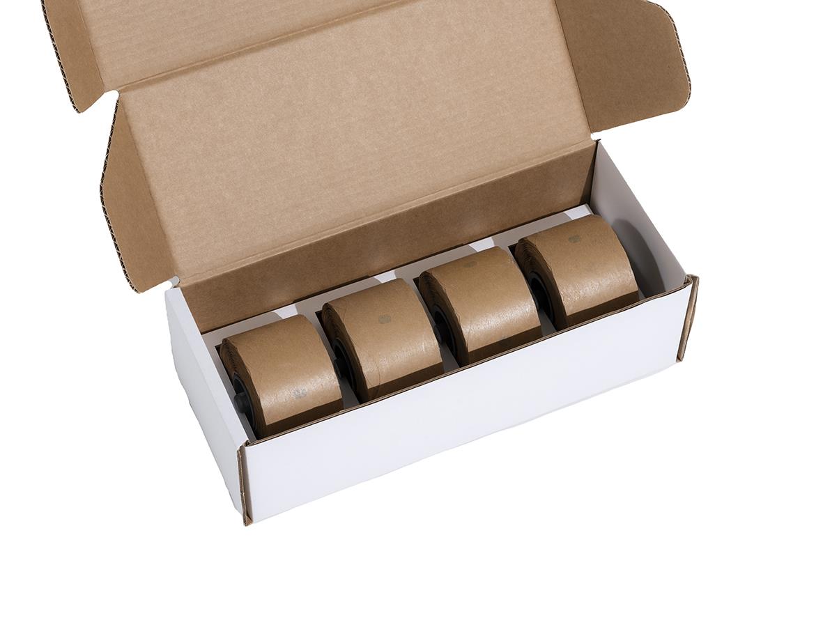 Förpackning med fyra naturfärgade pappersrullar för fingercover, 110x59mm