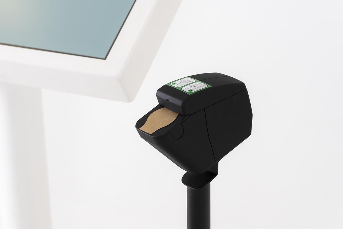 Svart stolpfäste till dispenser Paprtect med måtten 685x250x180mm