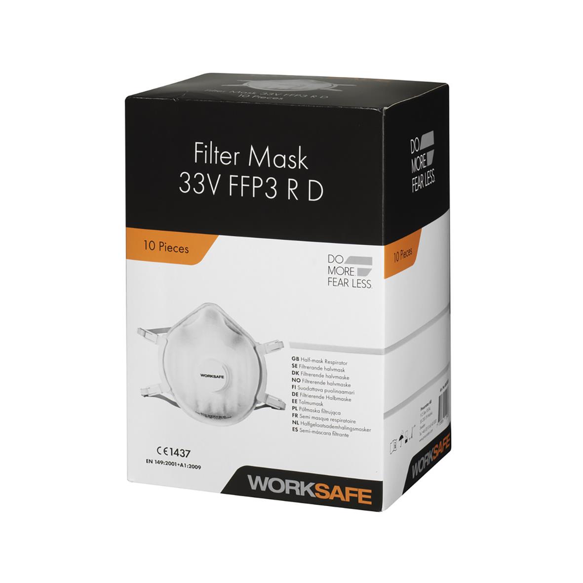 Halvmask Worksafe FFP3 NR D filtermask för andningsskydd, 10-pack