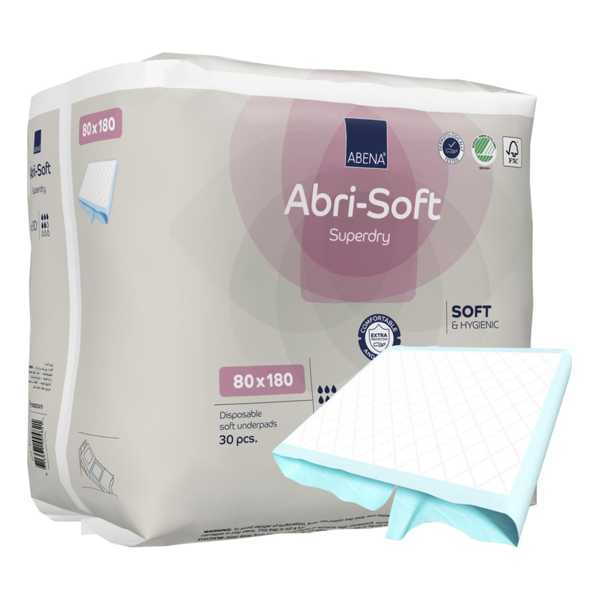 Förpackning med 30 mjuka underlägg Abena Abri-Soft Superdry 180x80cm