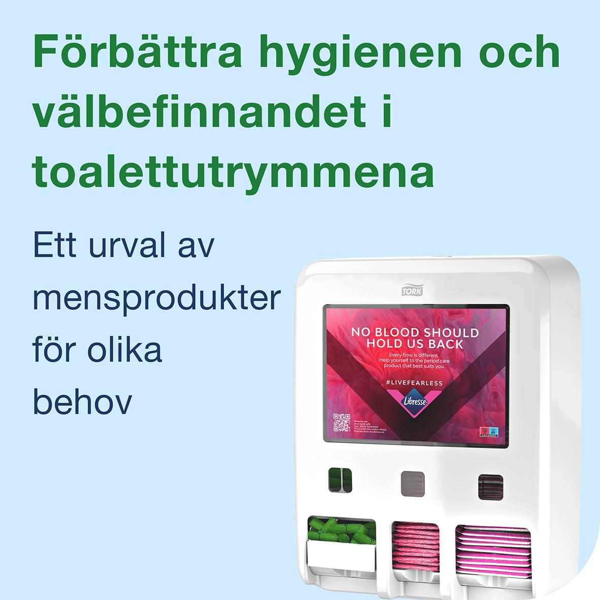 Dispenser för Tork Libresse mensskydd och hygienprodukter i toalettutrymmet