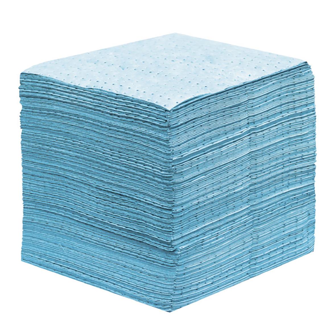 Blå absorberande oljefilterark, 500x400mm, staplade i en hög