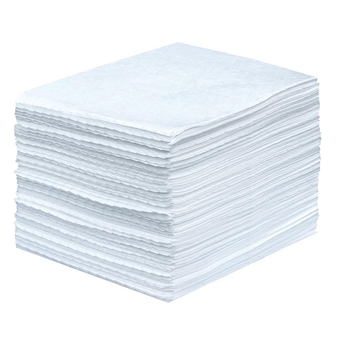 Vit absorberande oljebindande ark 400x500mm staplade i en hög