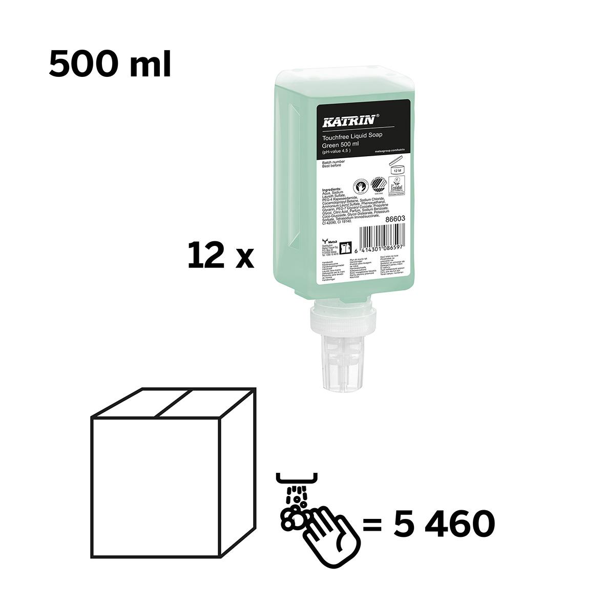 Flytande tvål Katrin Touchfree Green 500ml, 12-pack