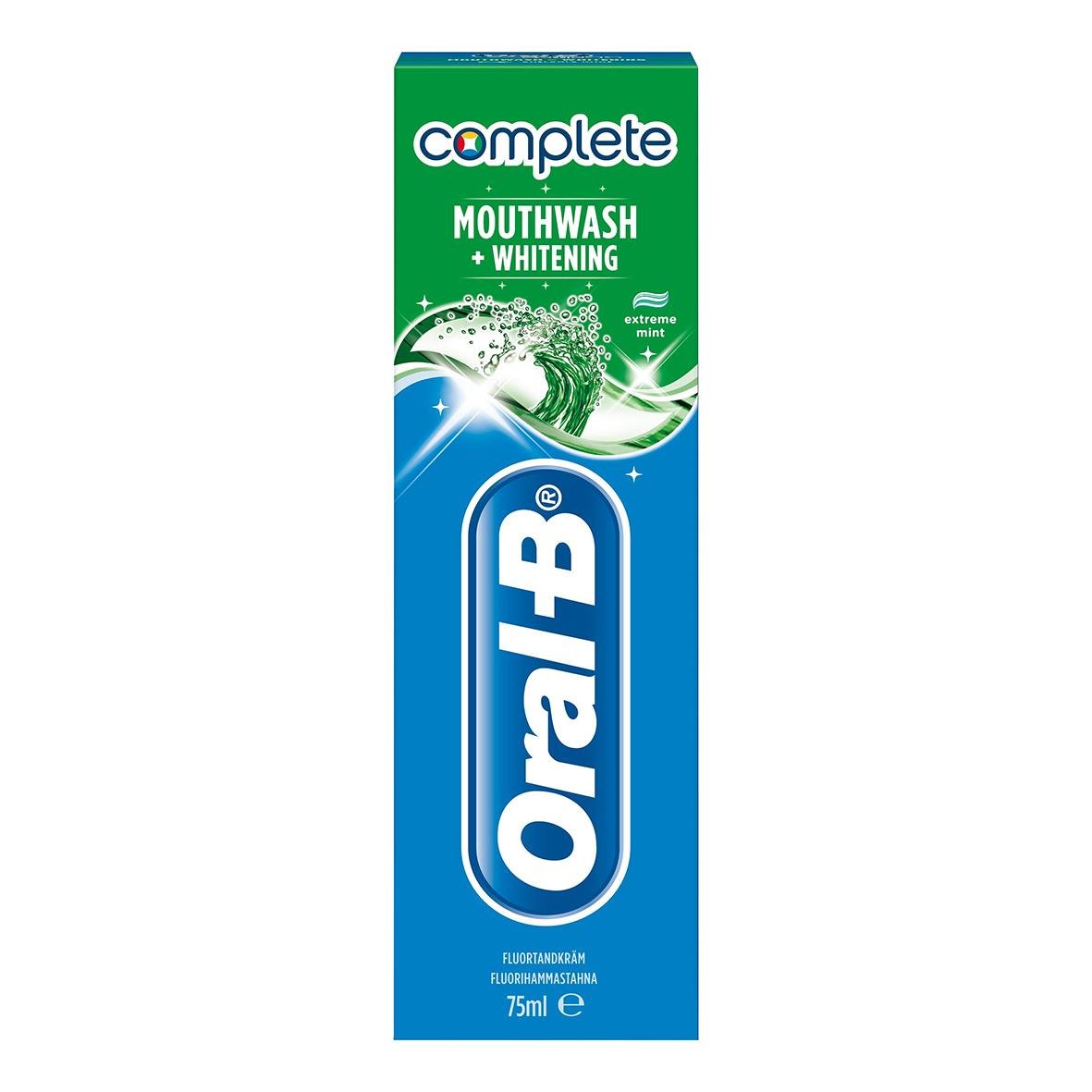Oral-B Complete Muntvätt och Bleknings tandkräm i 75 ml för frisk andedräkt och vitare tänder