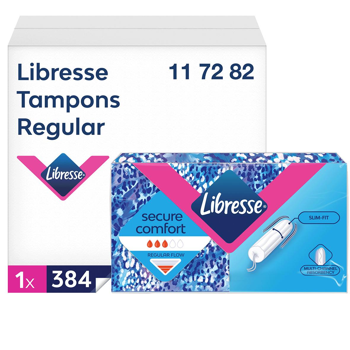 Tampong Libresse Normal Refill i förpackning med blå och rosa design