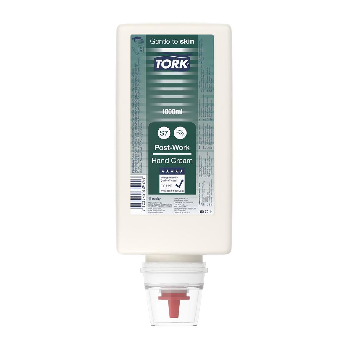 Handkräm Tork Post-Work S7 1000ml för skonsam hudvård efter arbete