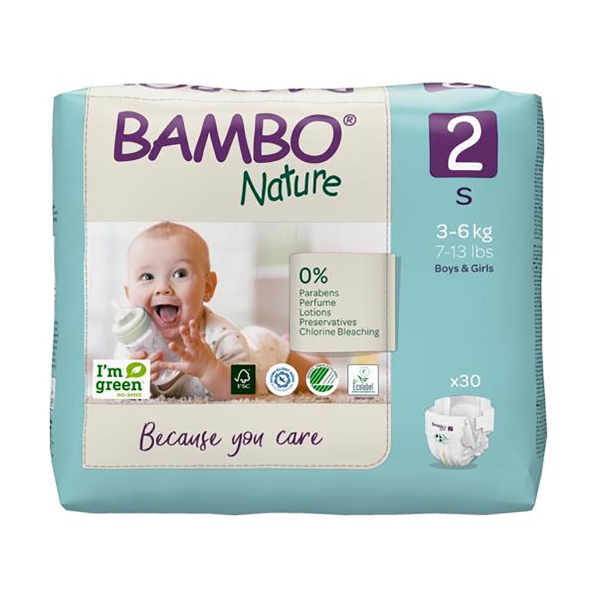 Blöja Bambo Nature storlek 2 för barn 3-6 kg, 30 stycken, med miljövänliga och hudvänliga egenskaper