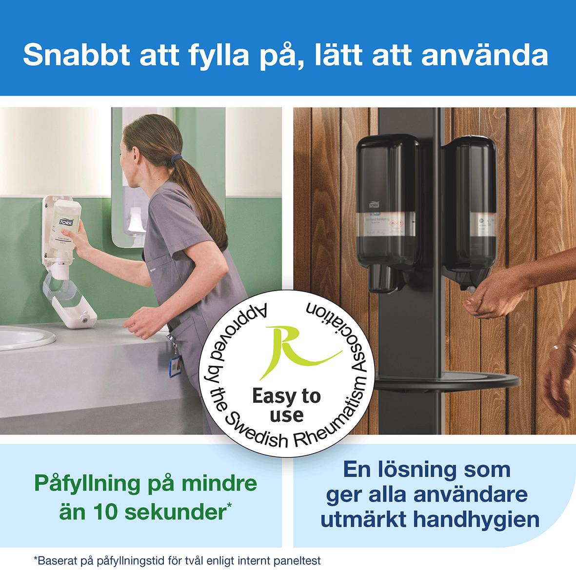 Handdesinfektion Tork S4 Flytande 80 1L, snabb påfyllning under 10 sekunder, enkel att använda, för hygienisk handdesinfektion
