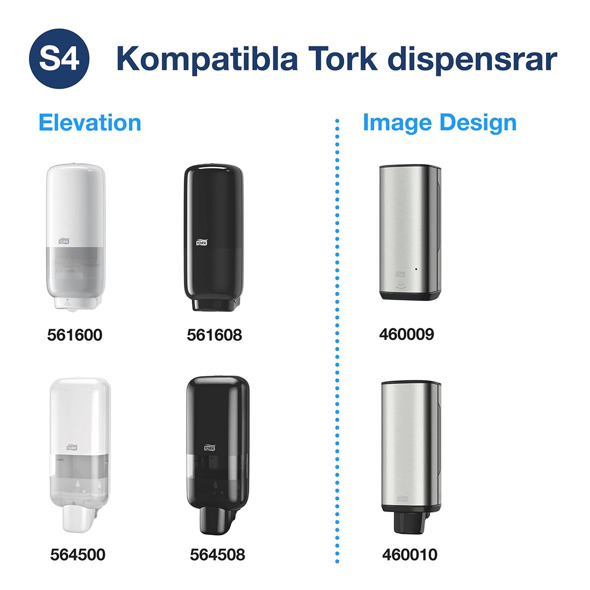 Handdesinfektion Tork S4 Flytande 80 1L, kompatibel dispenser i svart och vitt, med bilddesign