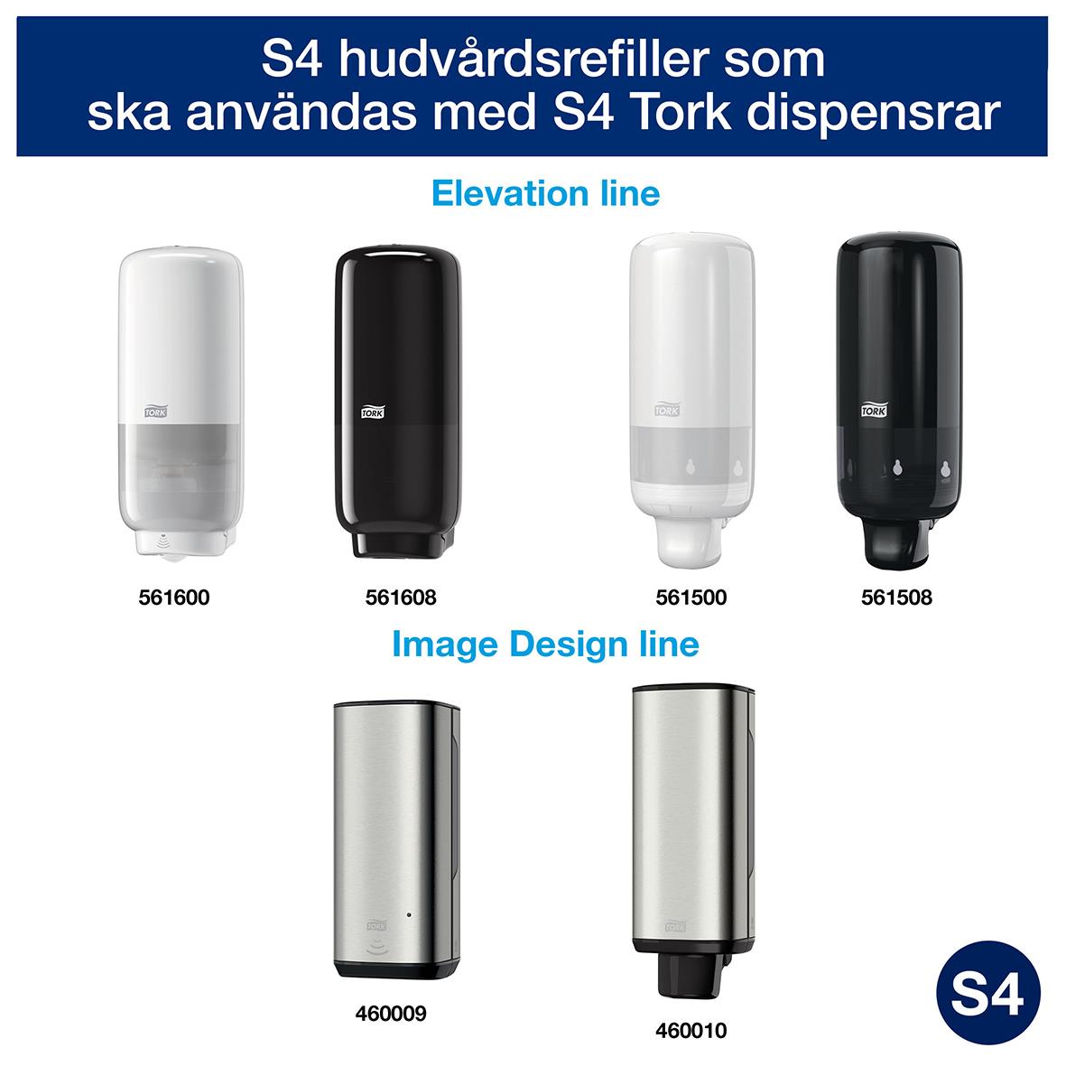 Handdesinfektion Tork S4 skum utan alkohol 1L i vita, svarta och silverfärgade dispenser