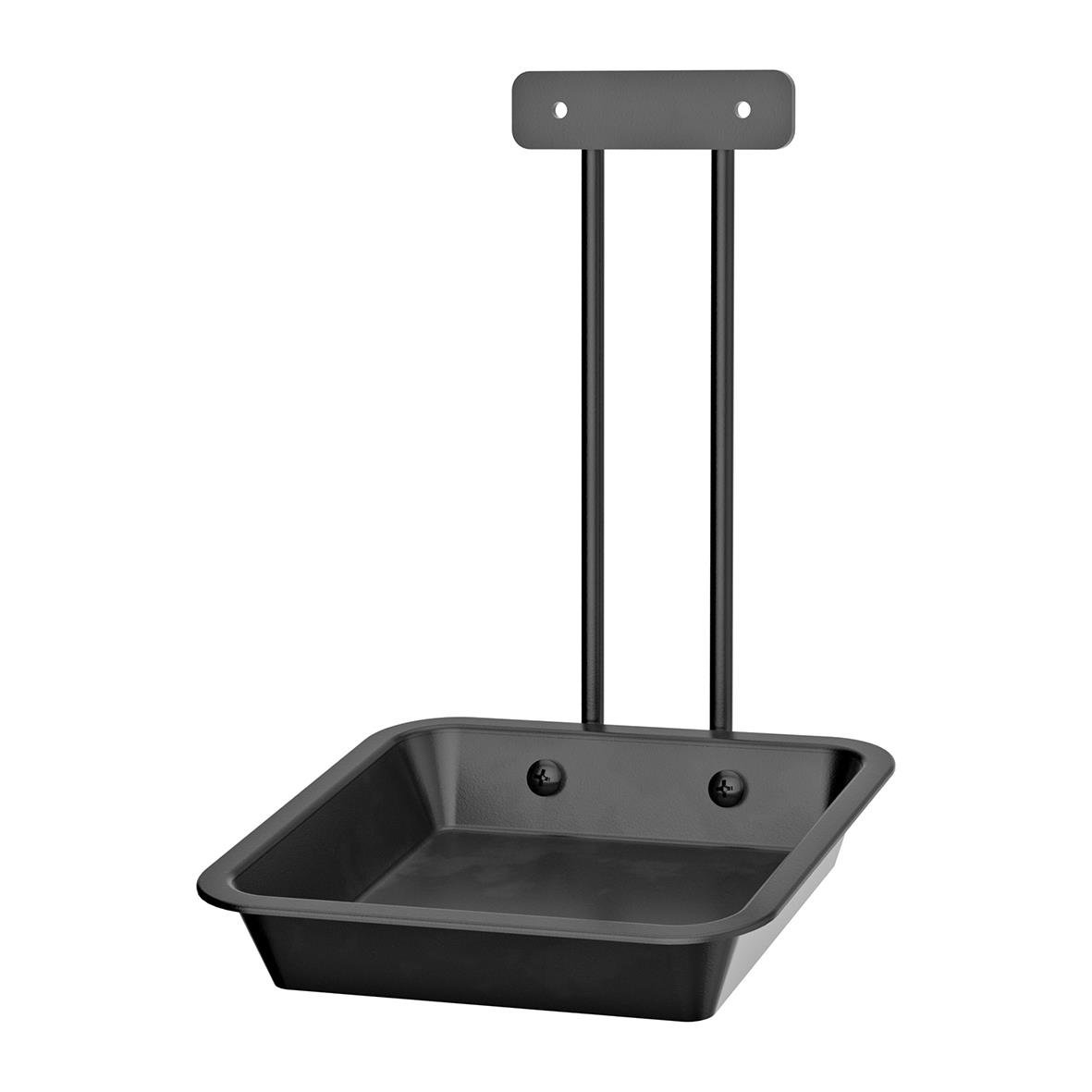 Droppbricka för tork till hygienställ, svart plast, monterad på vägg