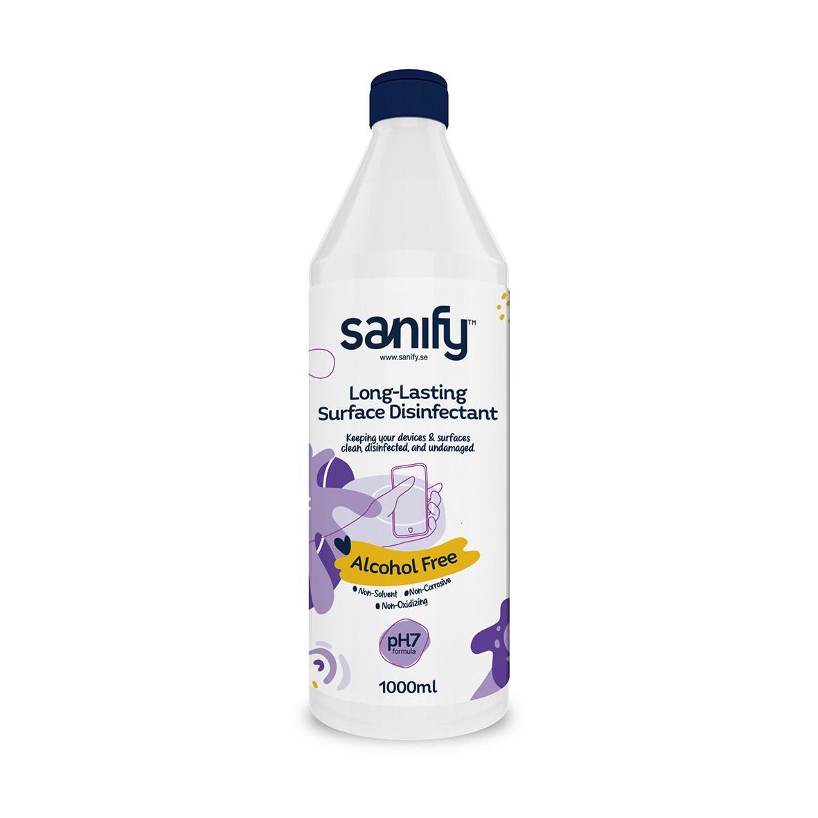 Stor handdesinfektionsflaska med grönt lock, etikett för antibakteriell handskum, 1 liter