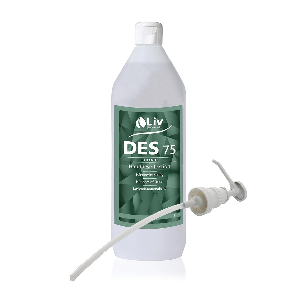 Handdesinfektionsflaska Liv Des 75 med pump, 1 liter