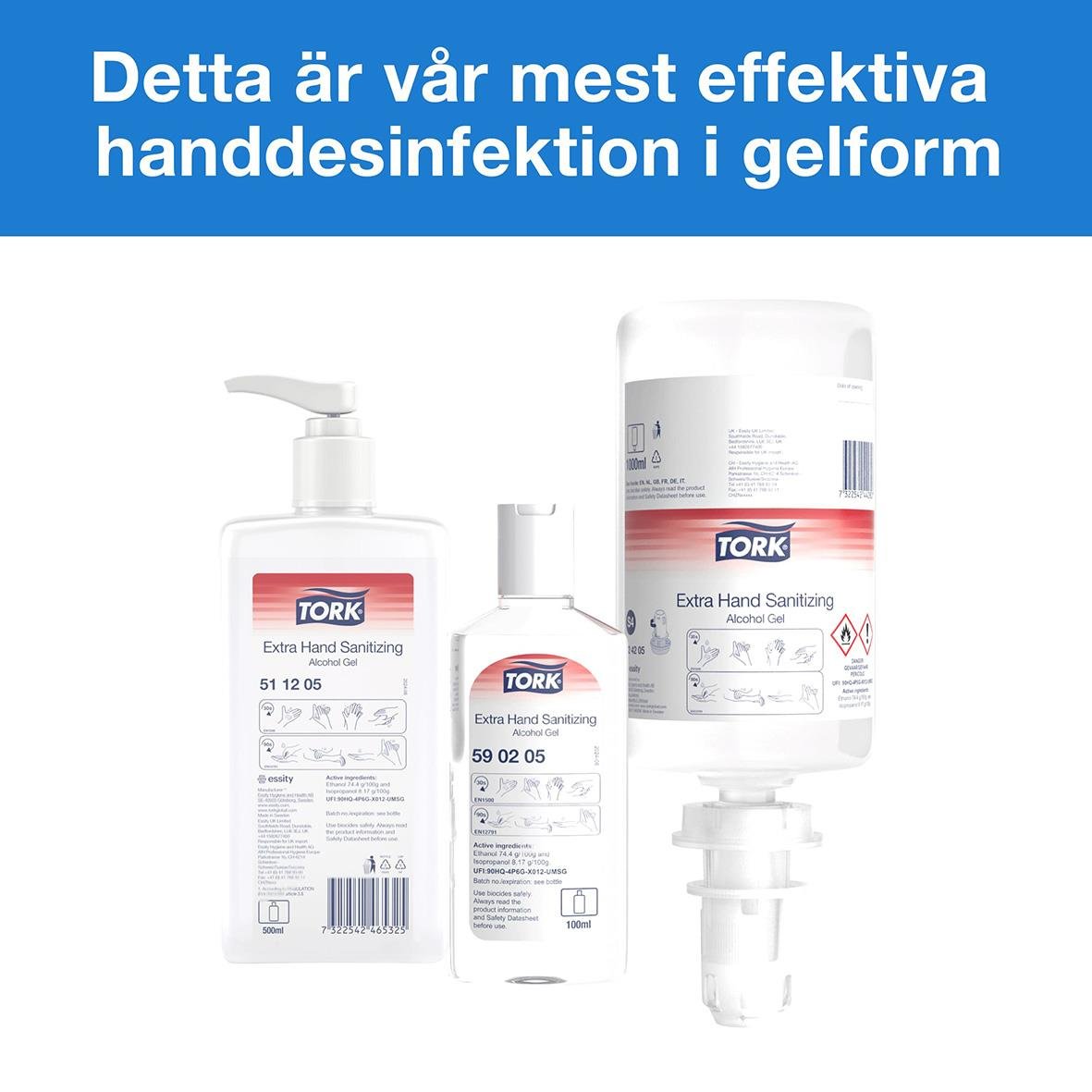 Handdesinfektion Tork Extra Alkogel 500ml i pumpflaska och stor behållare