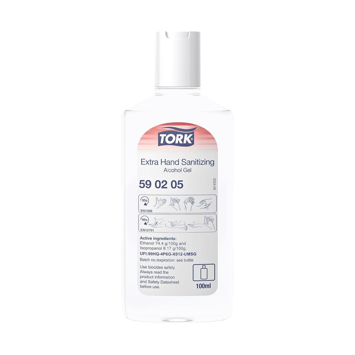 Handdesinfektion Tork Extra Alkogel 100ml i vit plastflaska