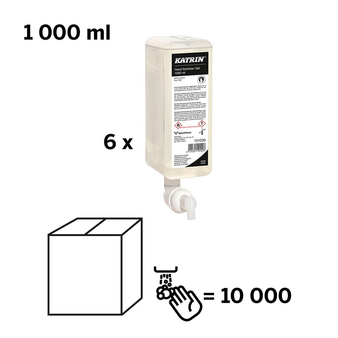 Handdesinfektion Katrin Alcogel 80 1L, 6 flaskor, räcker för 10 000 handdesinfektioner