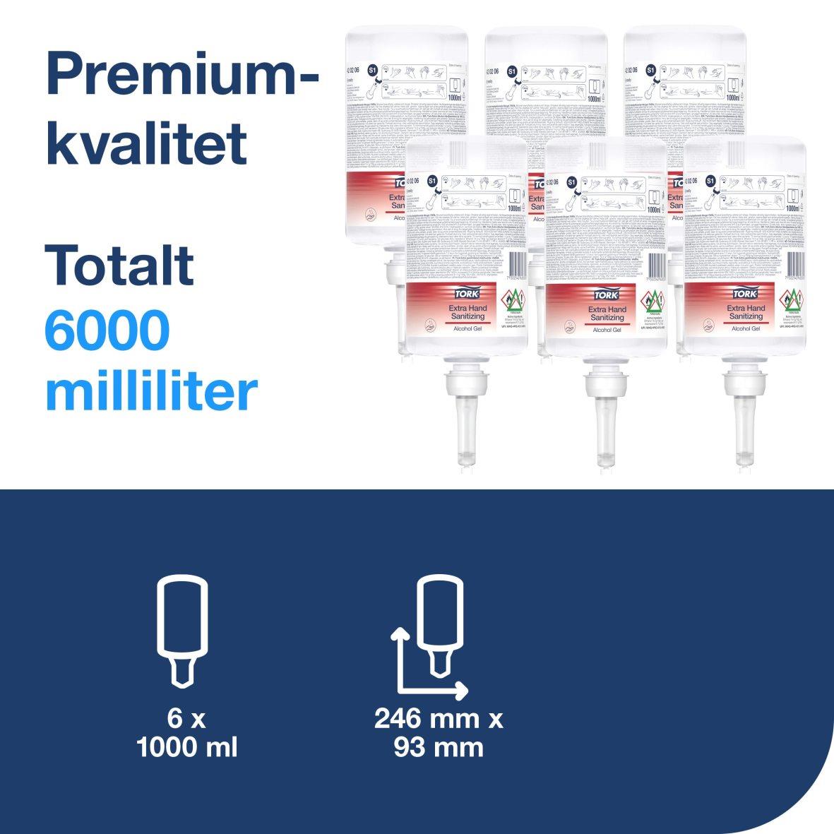 Förpackning med 6 filter för totalt 6000 ml, mått 246x93 mm, premiumkvalitet