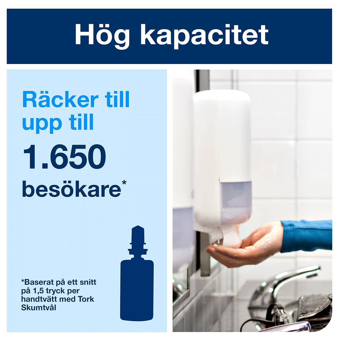 Vit skumdispenser Tork S4 av plast med hög kapacitet för 1650 besökare