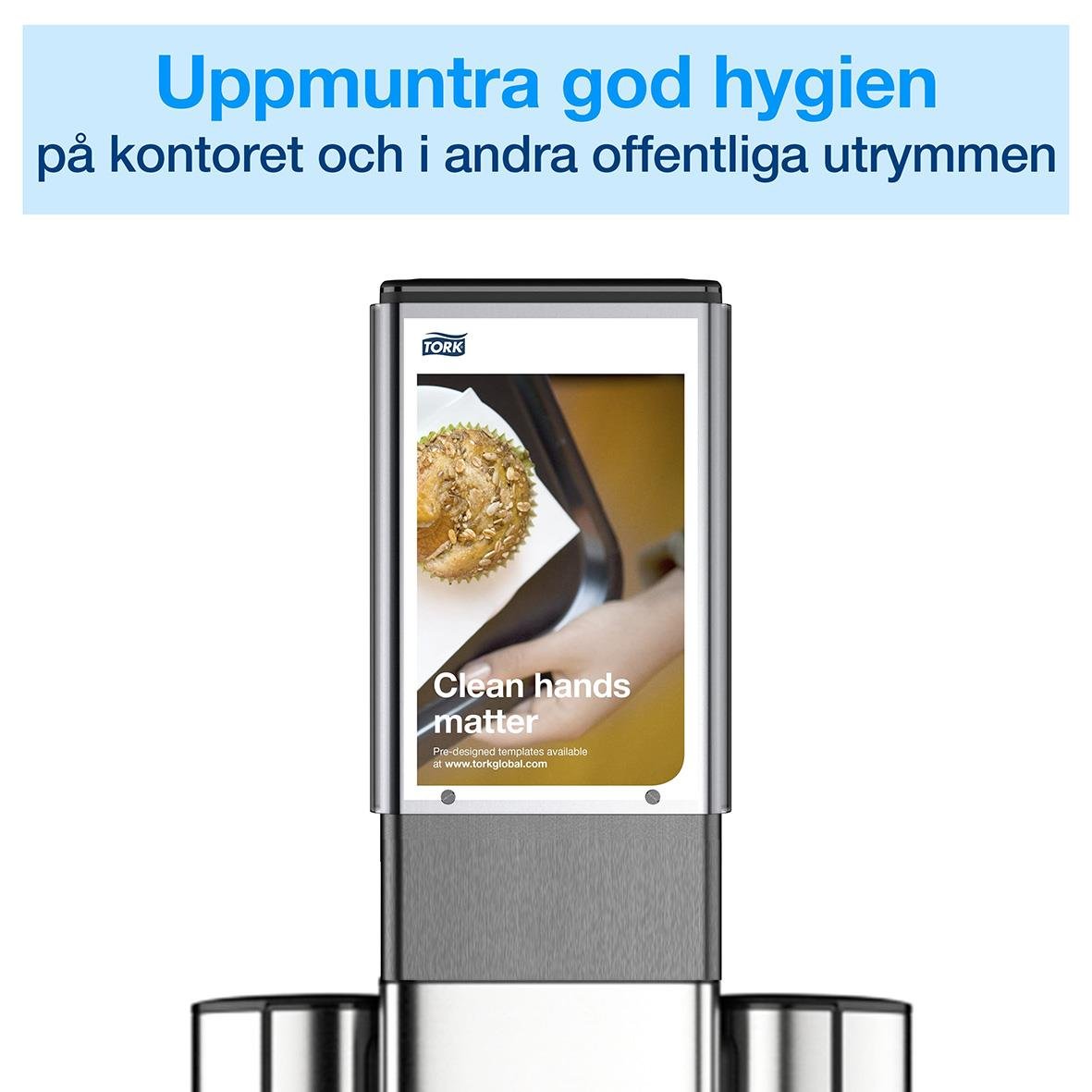 Informationsskylt om hygienställe med uppmaning att tvätta händerna på kontoret och offentliga utrymmen