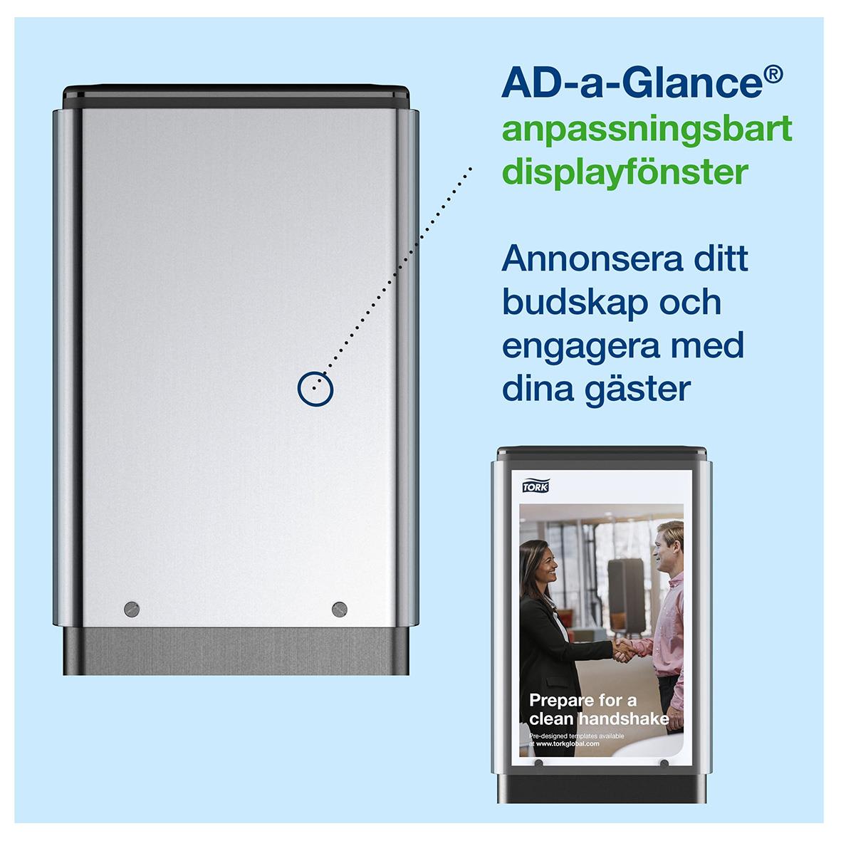 Informationsskylt för hygienställe med anpassningsbar displayfönster och instruktioner för att engagera gäster