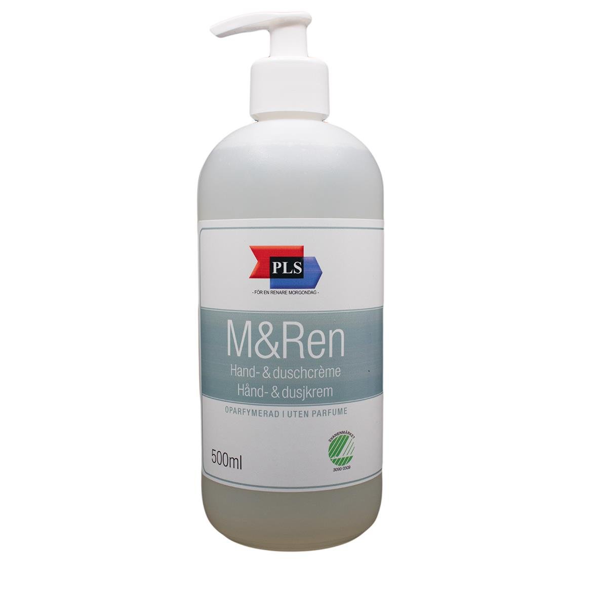 Flytande tvål i pumpflaska med 500ml volym, parfymfri och hand- och duschkräm