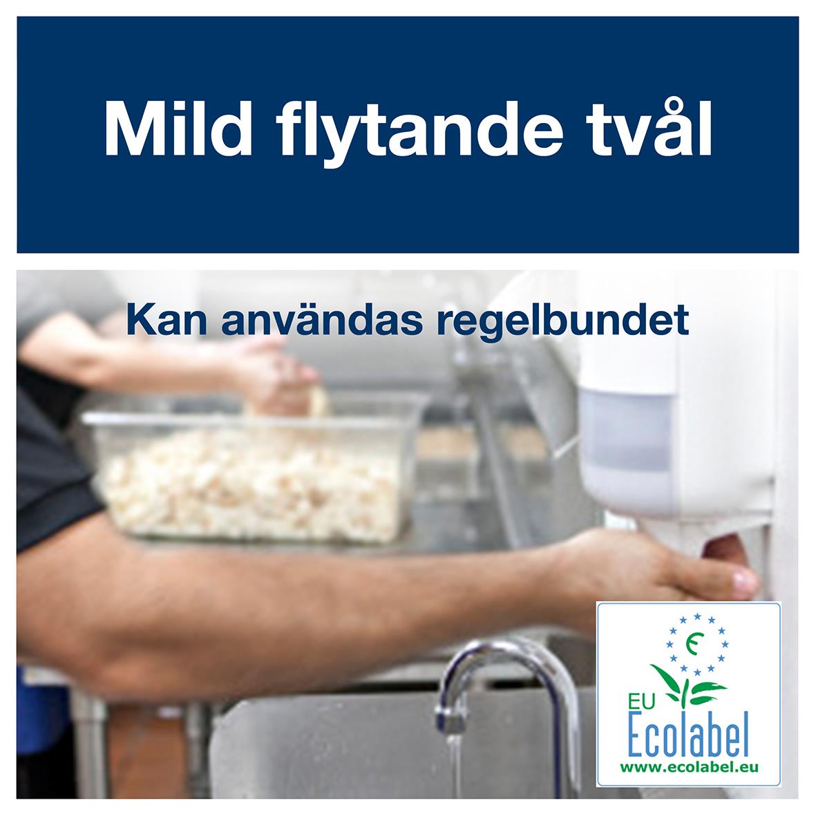 Flytande handtvål Tork S4 Odor-Control 1L, kan användas regelbundet, bild av hand som tvättar händer.