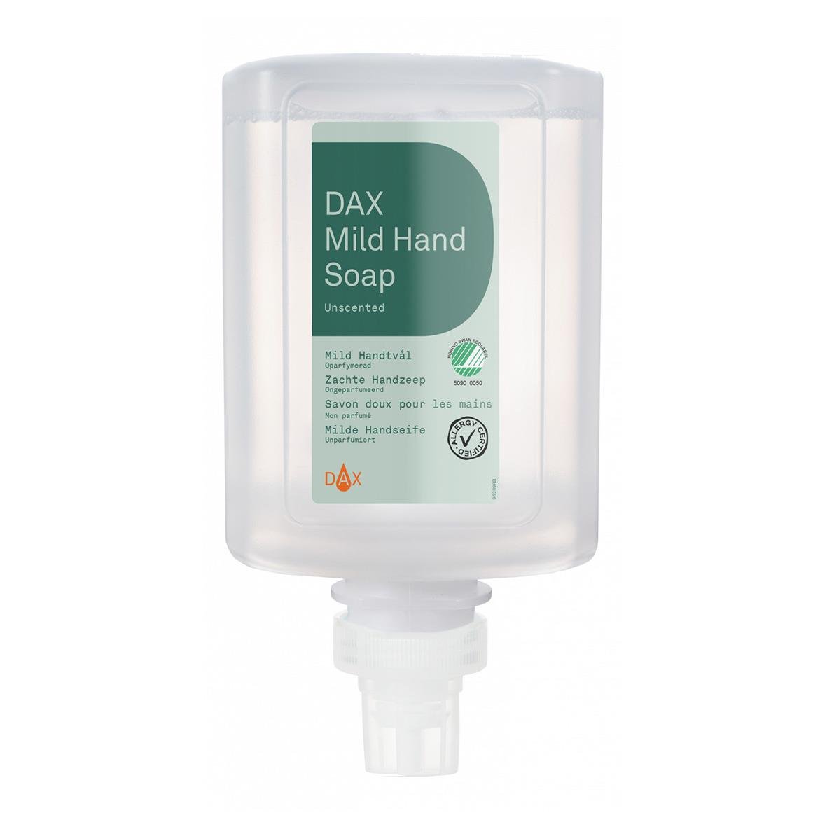 DAX Mild Hand Soap refill 1000ml, osedd, med grön etikett och pump
